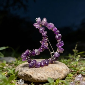 Natural purple amethyst crystal moon hairpin with wire-wrapped details for women