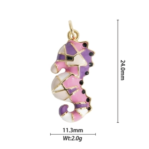 Colorful seahorse pendant in gold-plated metal with enamel mosaic, 24.0mm by 11.3mm