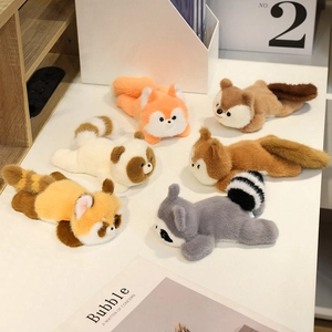Plush animal dolls set including red panda and raccoon in cute lying positions