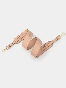 Wide leather adjustable shoulder strap replacement with gold metal clasps in beige
