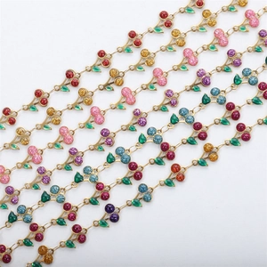 DIY 18k gold plated cherry bracelets with colorful glitter resin and green enamel leaves