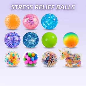 Set of 12 assorted squishy stress relief balls including glitter and unicorn styles