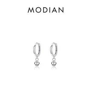 925 Sterling Silver Hoop Earrings With Polished Bead Ball Pendant Minimalist Geometric Ear Jewelry For Women