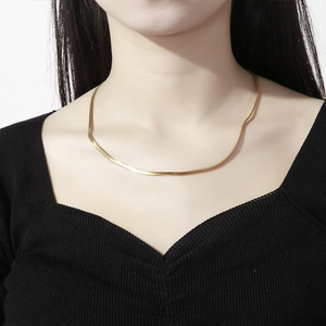 Minimalist Stainless Steel Flat Herringbone Chain Necklace And Bracelet Korean Style Jewelry Collection For Women