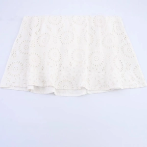White floral lace embroidered shirt dress with hollow out details and round patterns