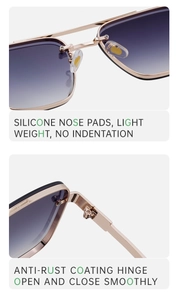 Detail of premium gold metal frame sunglasses with silicone nose pads and hinges