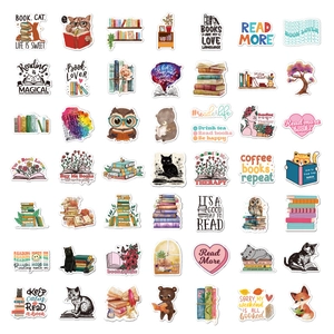 Detail view of 48 waterproof vinyl reading stickers for laptops and journals