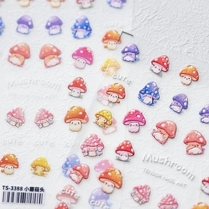 3D embossed cute cartoon mushroom nail art stickers with colorful patterns and letters