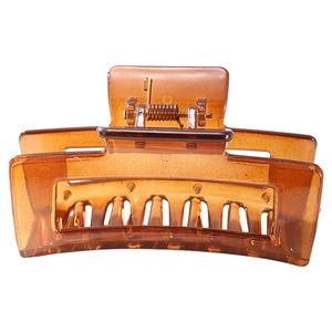 Square amber claw clip for women, large brown hair clip with strong spring for ponytail