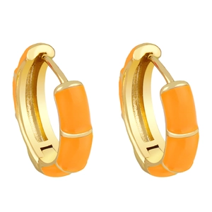 Minimalist gold-plated geometric hoop earrings with orange enamel segments