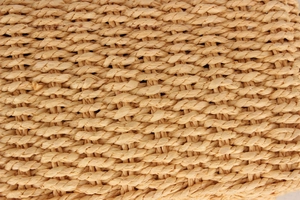 Macro detail of the French vintage woven texture and beige straw material of this square bag