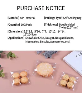 Detailed chart of transparent OPP self-adhesive bags for cookies and nougat packaging