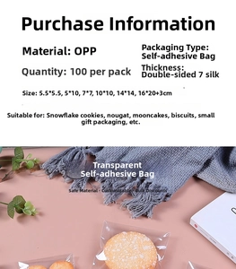 Detailed chart of transparent OPP self-adhesive bags for cookies and nougat packaging