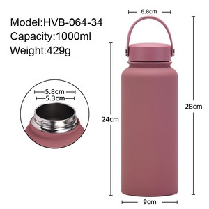Pink 1L stainless steel sports water bottle with size dimensions and 1000ml capacity