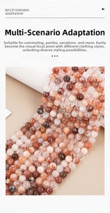Macro detail of natural red hematoid quartz beads showing unique inclusions and textures