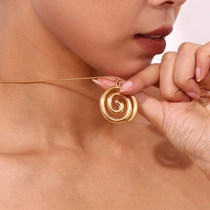 Minimalist 18K gold plated stainless steel snake chain necklace with swirl pendant