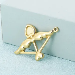 Polished golden stainless steel Cupid's arrow pendant with heart details for DIY necklace