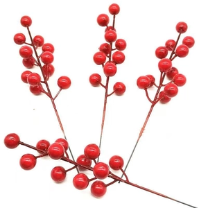 Artificial red berry stems for Christmas home decor with 12 gradient holly berries