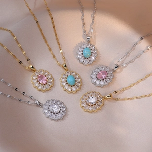 Stainless Steel Flower Pendant Necklace Inlaid Cubic Zirconia Elegant Delicate Jewelry For Women Ins Style Accessory