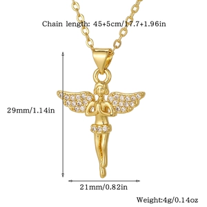 Detailed view of angel pendant size specifications with chain length and weight info