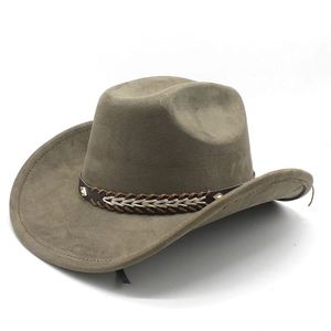 Cowboyhut aus olivgrünem Wildlederimitat mit Lederband und goldenen Nieten