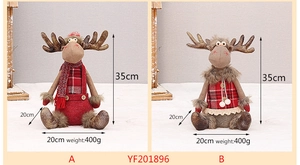 Detailed view of telescopic Christmas reindeer doll showing red fabric and 35cm dimensions