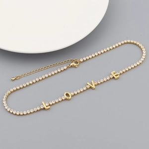 18K gold plated tennis necklace with LOVE letters and clear cubic zirconia stones