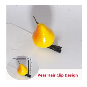 Detailed view of yellow pear hair clip with size dimensions height 5cm and width 3cm