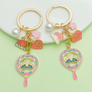 Exquisite cartoon crown fan keychain set with pearl and Happy Mother's Day heart charms