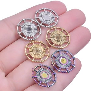 Macro shot of 304 stainless steel round earring bases in silver, gold, and rainbow finish