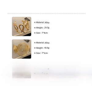 Detail of gold alloy wave and spiral bracelets showing precise weight and dimensions