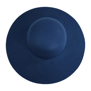 Classic navy blue wide brim wool fedora hat with a round crown for men and women