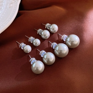 Elegant Grey Imitation Artificial Pearl Stud Earrings With Silver Earring Post Vintage Simple Geometric Jewelry Gift For Women