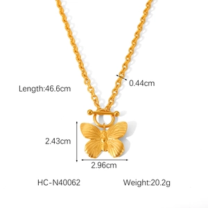 Detailed size specifications for gold butterfly pendant necklace with dimensions and weight