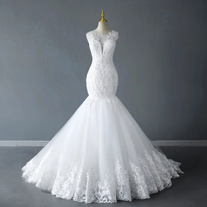 Mermaid Wedding Dress Elegant Lace Applique Deep V Neck Sequins Mesh Tulle Bridal Gown For Women