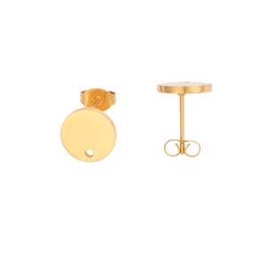 Detailed view of DIY stainless steel round stud earring components in gold finish