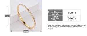 Size guide for gold geometric bracelet showing 60mm inner length and 52mm width dimensions