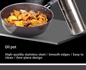 Detail of stainless steel oil sprayer with scale marking 1Oz and 2Oz for cooking
