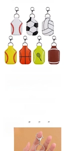 Detailed view of leather sports ball keychain holders for hand sanitizer bottles