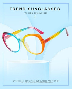 Detail of gradient candy color TR90 polygon frames with high-definition UV400 protection