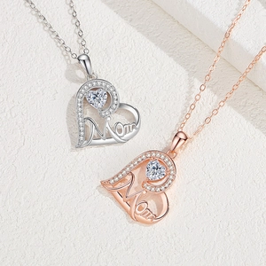 S925 sterling silver heart-shaped MOM necklace with zircon in silver and rose gold
