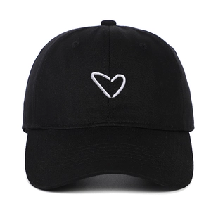 Baseball Cap Cotton Heart Embroidered Curved Brim Adjustable Casual Sun Shade Hat Minimalist Solid Color