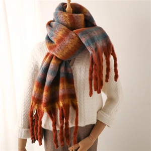 Striped Plaid Tassel Scarf For Men Women Winter Warm Cashmere-like Polyester Thick Fringe Scarf Wrap Shawl Casual Long Scarf