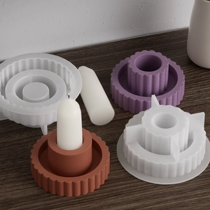 Striped round resin mold for DIY candle holders featuring double-layer wave texture