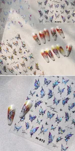 Detail of gradient butterfly nail stickers M-872 and M-875 with laser aurora finish