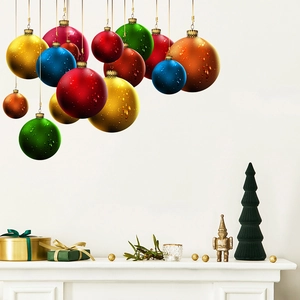 Colorful Christmas ball wall stickers with metallic texture for festive living room decor