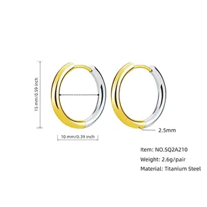 French minimalist titanium steel hoop earrings featuring bicolor gold and silver finish