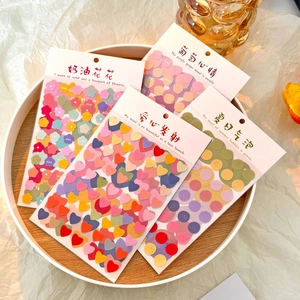 Cute Aesthetic PET Stickers Colorful Heart Flower Dot Waterproof DIY Scrapbooking Journaling Planner Decor Stationery