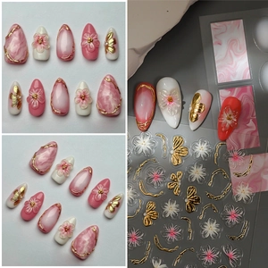 Adesivi Per Nail Art In Rilievo 3D 5D Fiore Farfalla Dorato Stile Francese Decorazione Manicure Impermeabile Per Donne