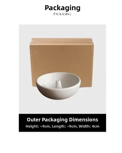 White ceramic incense holder tray with brown kraft packaging box and product dimensions